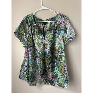 Talbots Woman Petites 22WP Paisley Print Flutter Sleeve V-Neck Top Boho Fairy